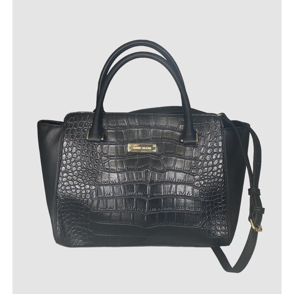 ANNE KLEIN Black Cocodrile Faux FLeather Tote Handbag Shoulder Strap New /no Tag